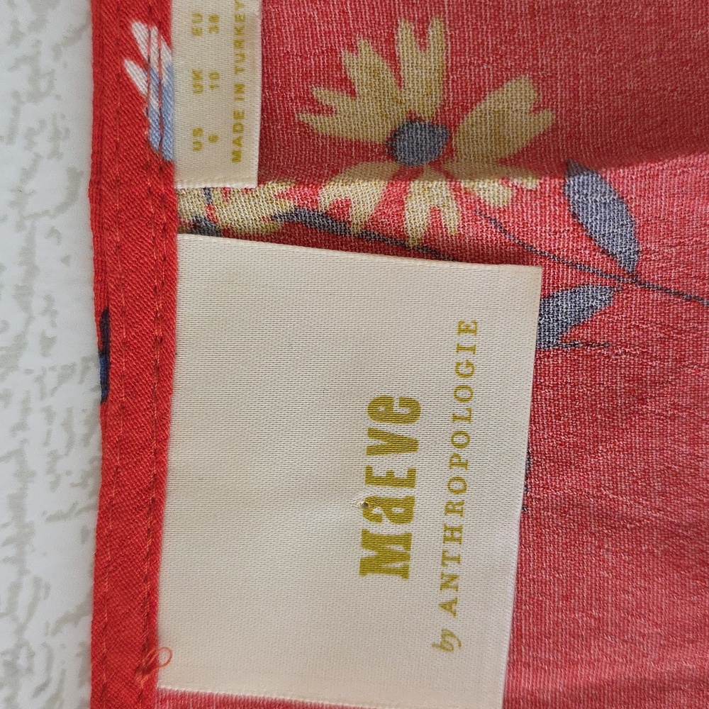 Maeve by Anthropologie Eudora Orange Floral Button Front Midi Dress Size 6 - Picture 9 of 13